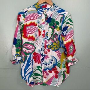 Boden Button Down Long Sleeve Linen Shirt Blouse Size 4 Petite Floral Multi